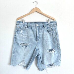 Torrid Distressed Perfect High-Rise Stretch + Rigid Bermuda Denim Shorts, Cutoff